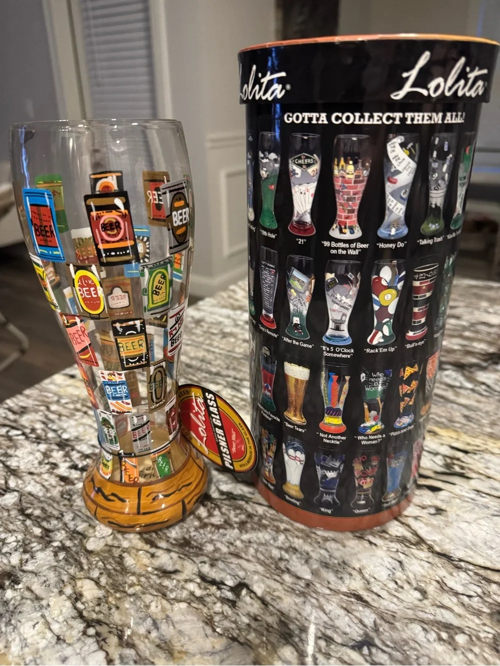 Lolita Yellow & Red Hand-Painted Pilsner Glass with Beer Motif
